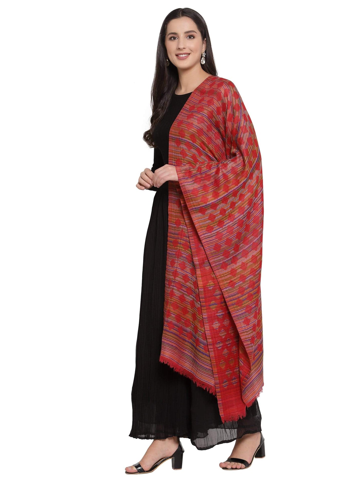 Pashtush India 70x200 Pashtush Womens Reversible Stole, 100% Pure Wool With Woolmark Certification, Red