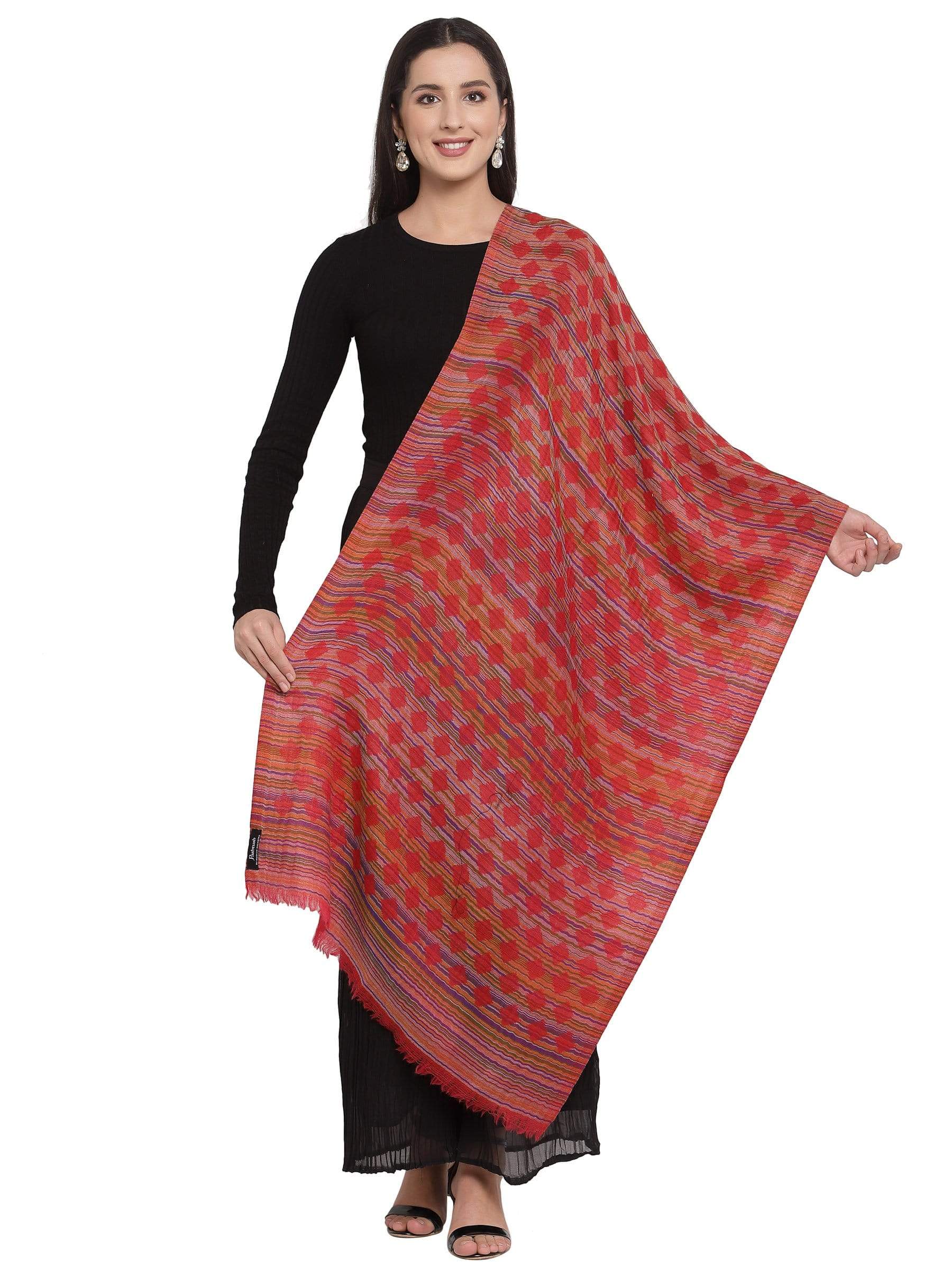 Pashtush India 70x200 Pashtush Womens Reversible Stole, 100% Pure Wool With Woolmark Certification, Red