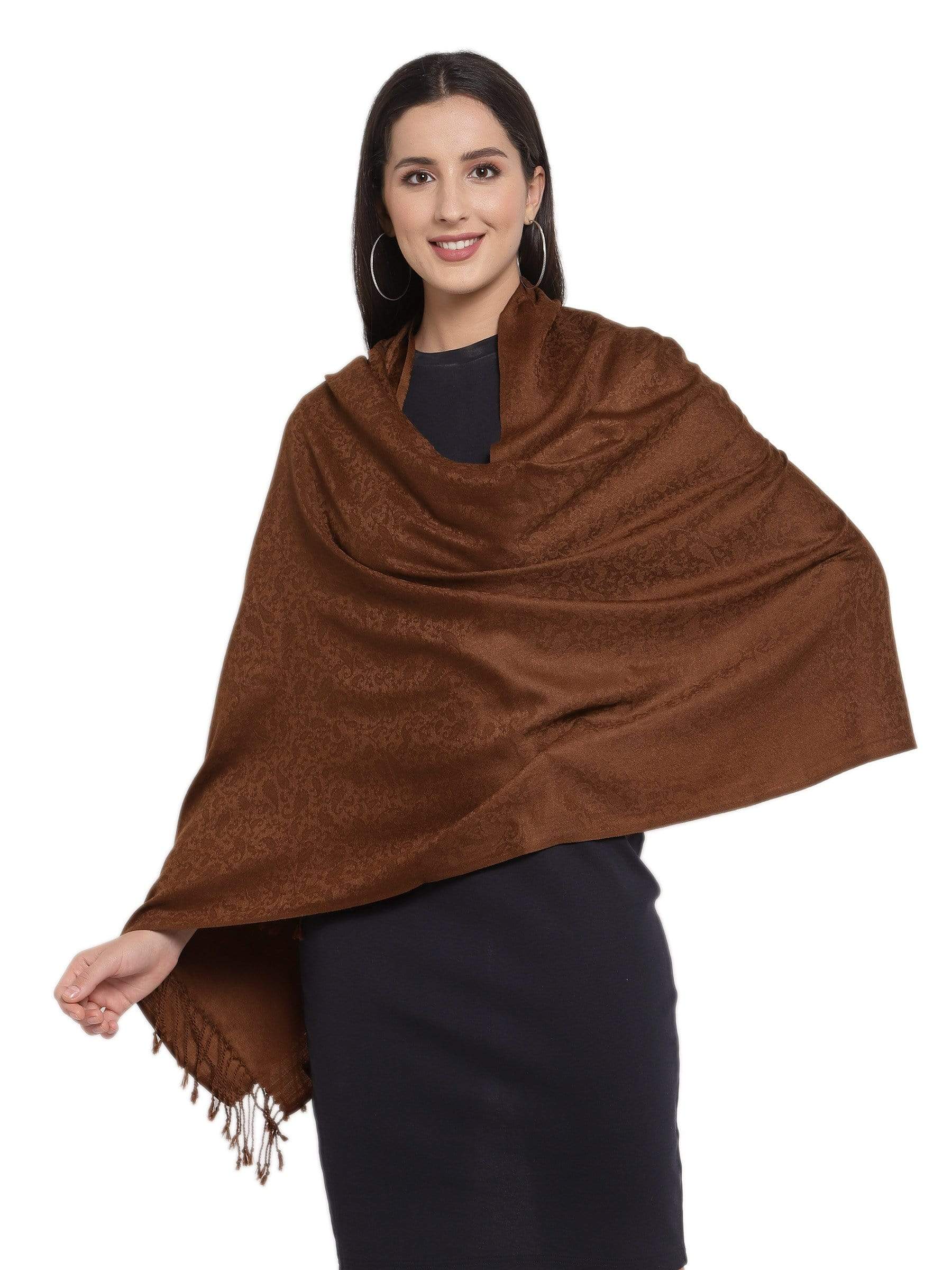 Pashtush India 70x200 Pashtush Womens Scarf, Stole Jacquard, paisley, Coffee