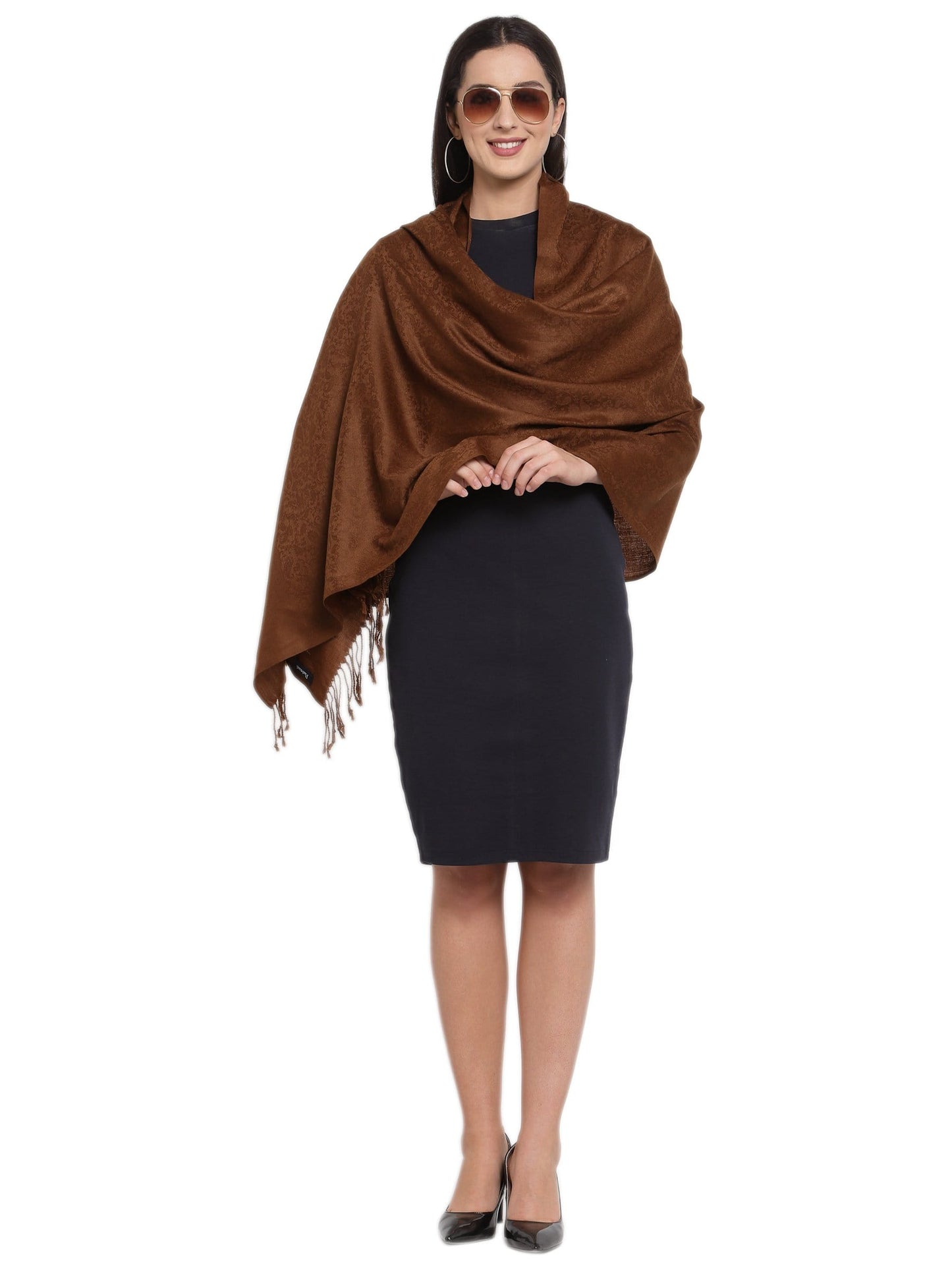 Pashtush India 70x200 Pashtush Womens Scarf, Stole Jacquard, paisley, Coffee