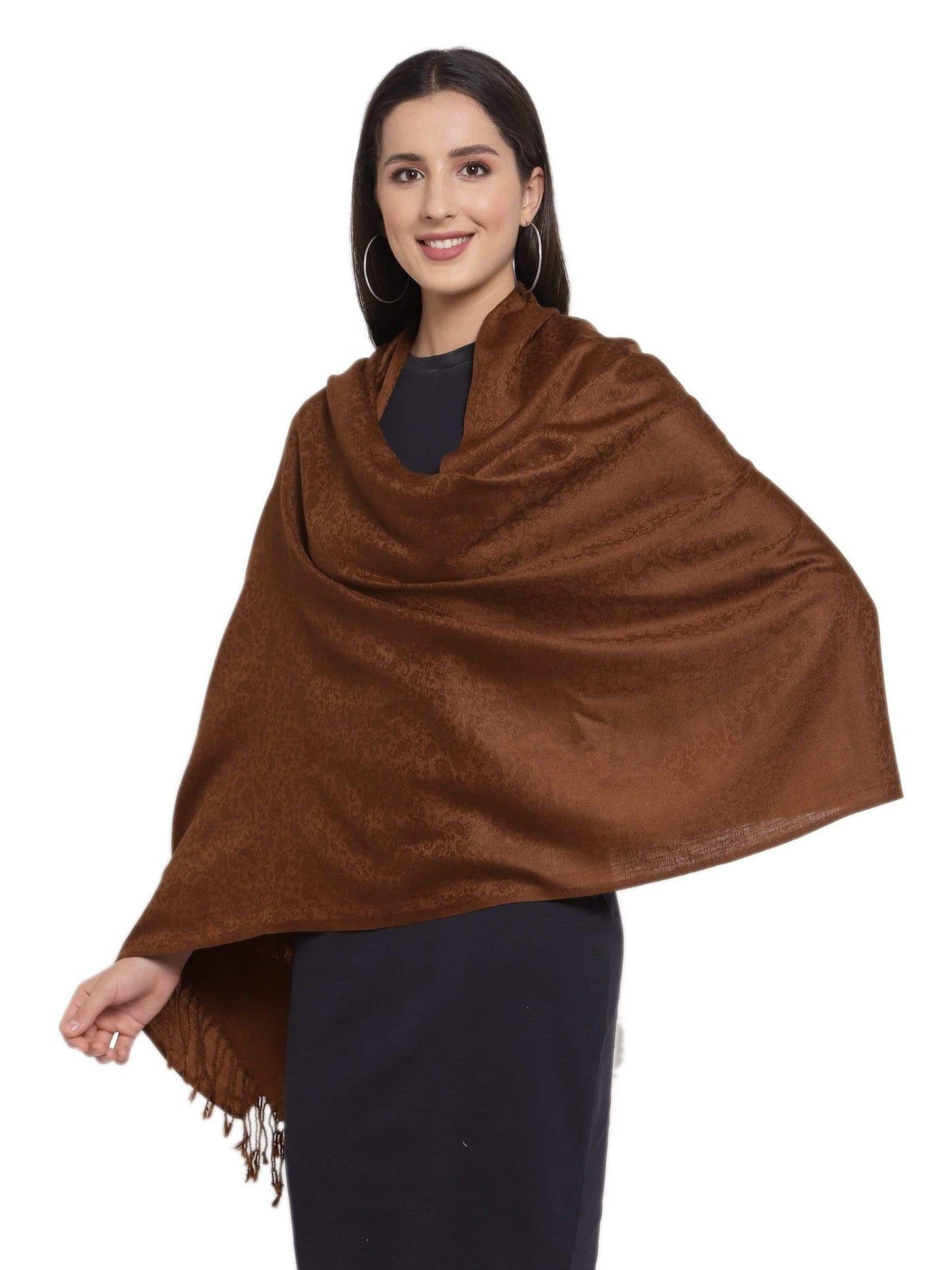 Pashtush India 70x200 Pashtush Womens Scarf, Stole Jacquard, paisley, Coffee