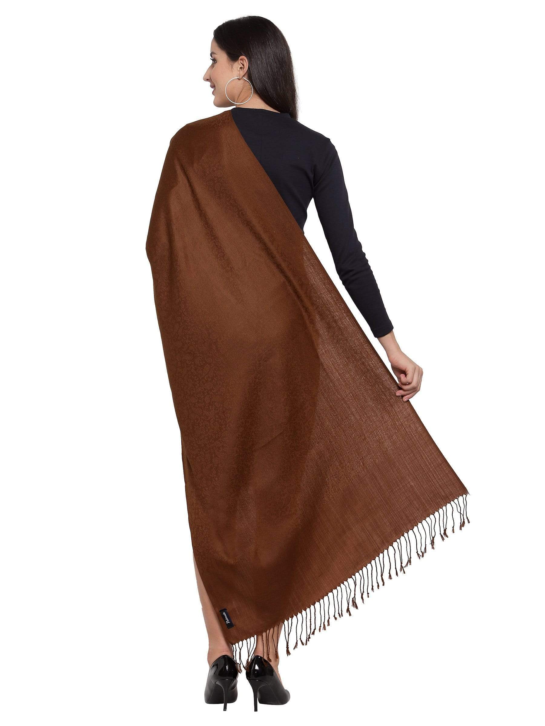 Pashtush India 70x200 Pashtush Womens Scarf, Stole Jacquard, paisley, Coffee