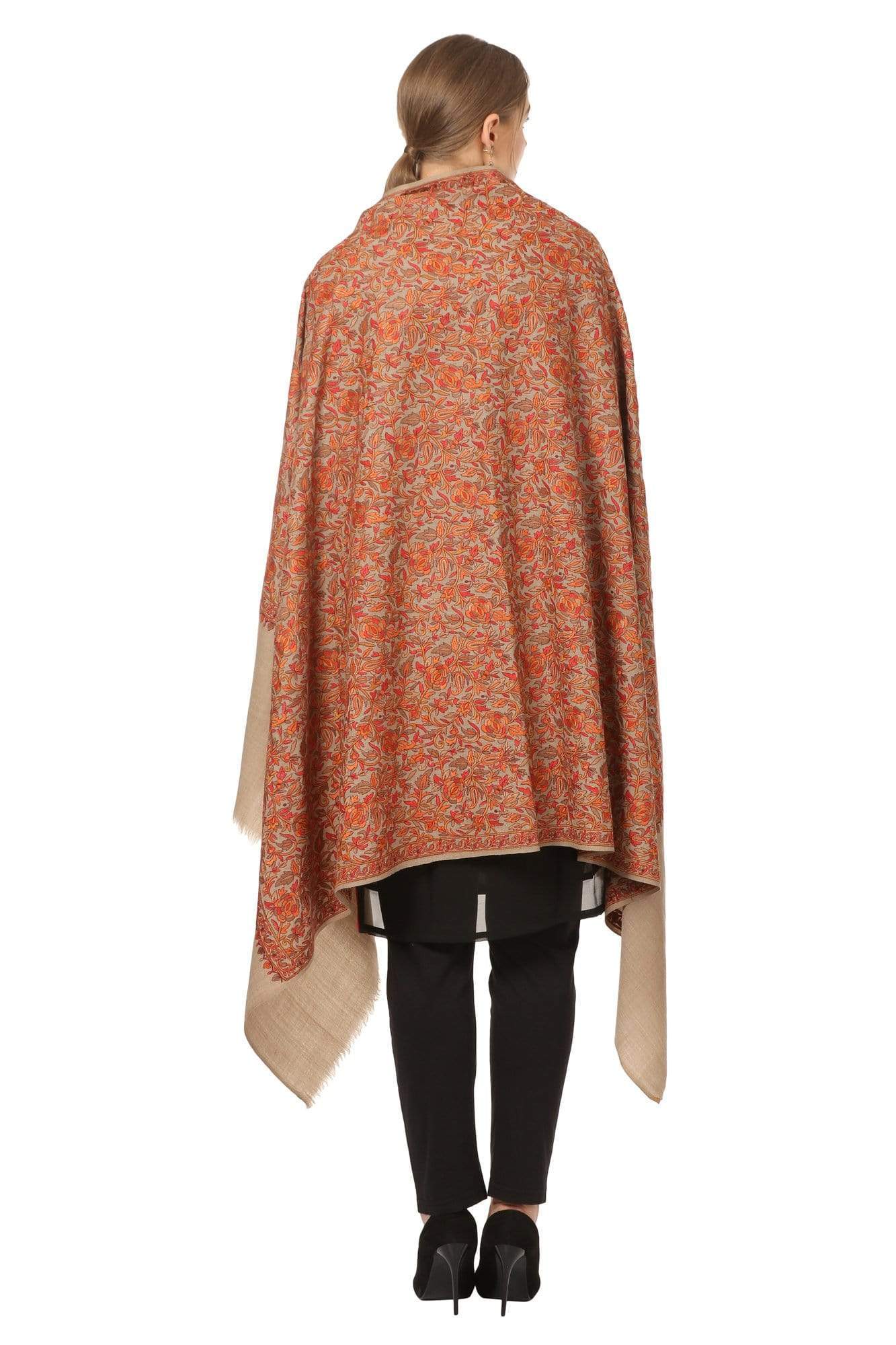 Pashtush India 100x200 Pashtush Womens Shawl, Fine Wool Kashmiri Stitch Embroidery.