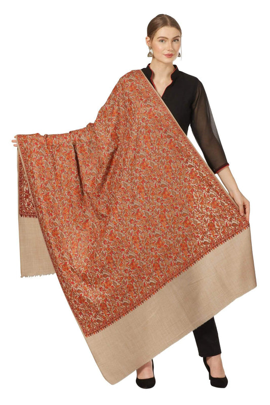 Pashtush India 100x200 Pashtush Womens Shawl, Fine Wool Kashmiri Stitch Embroidery.