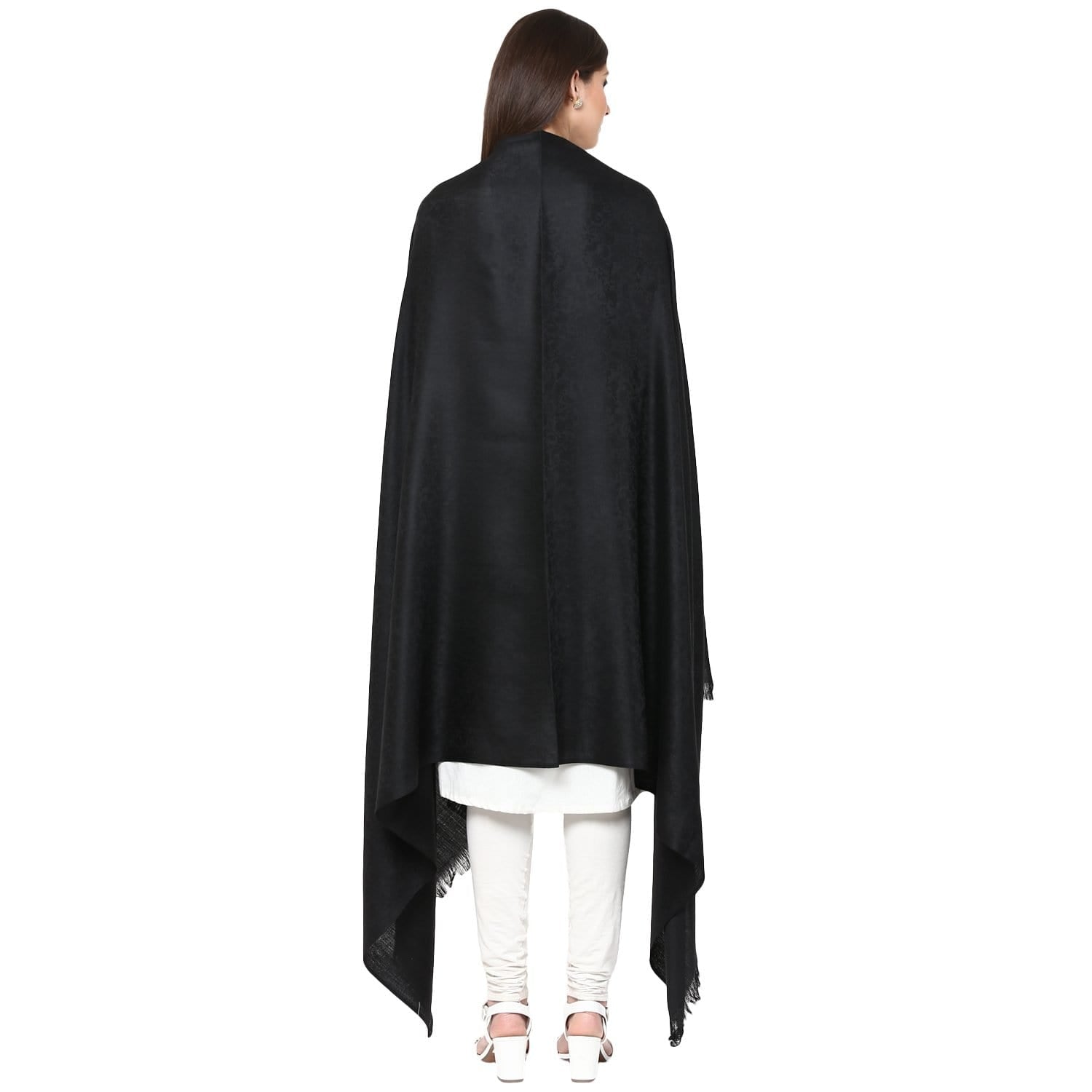 Pashtush Store Shawl Pashtush Womens Shawl, Fine wool with paisley jacquard weave, Rich Black