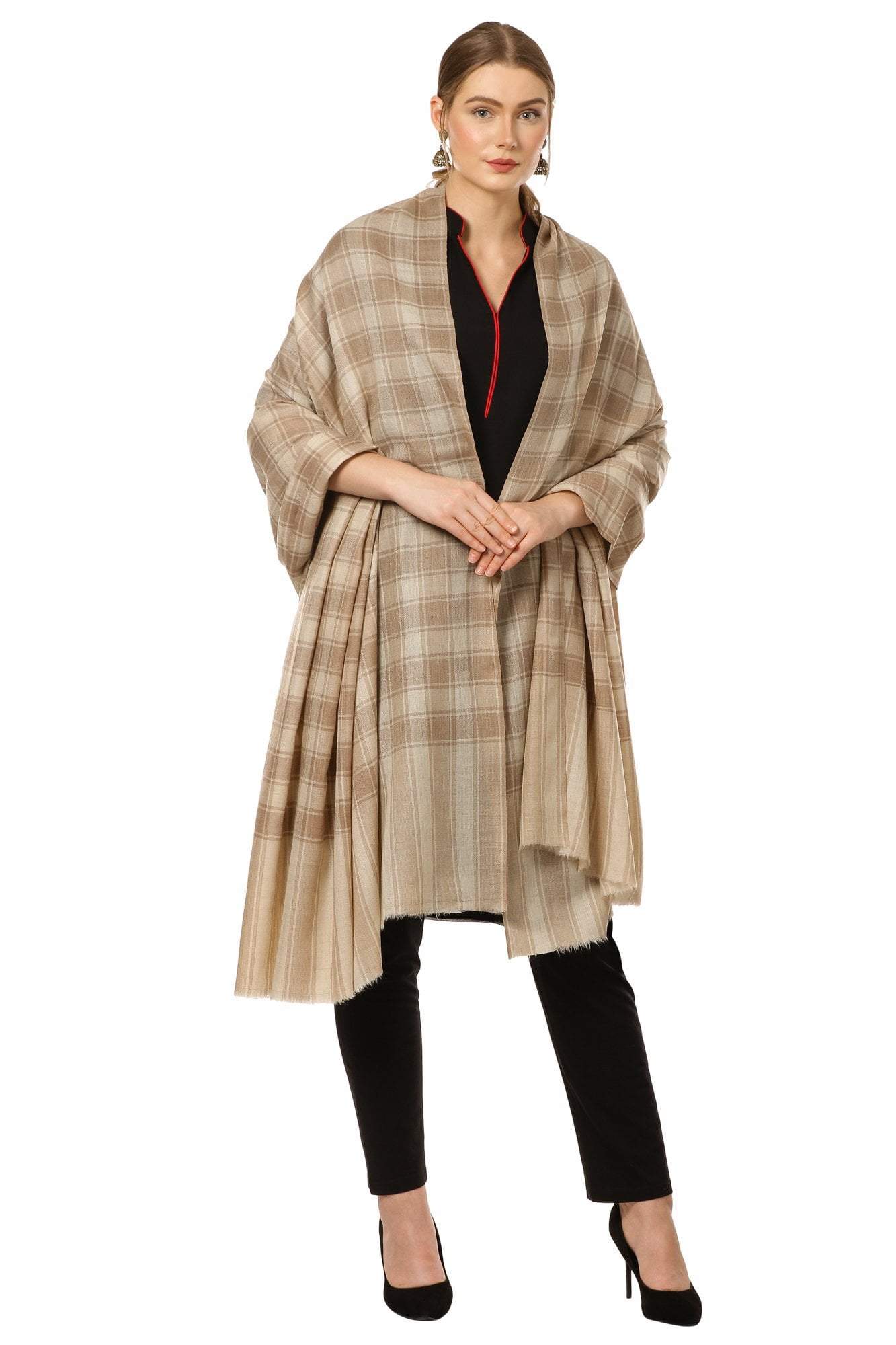Pashtush Store Shawl Pashtush Womens Shawl, Ultra Soft  Wool Shawl Check Design,  Shawl
