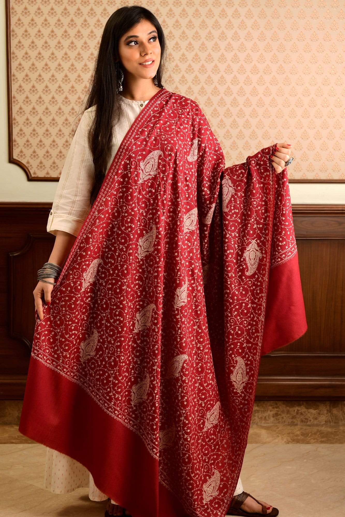 Pashtush Shawl Store Shawl Pashtush Womens Shawl with Tone on Tone Embroidery, Soft and Warm, Light Weight