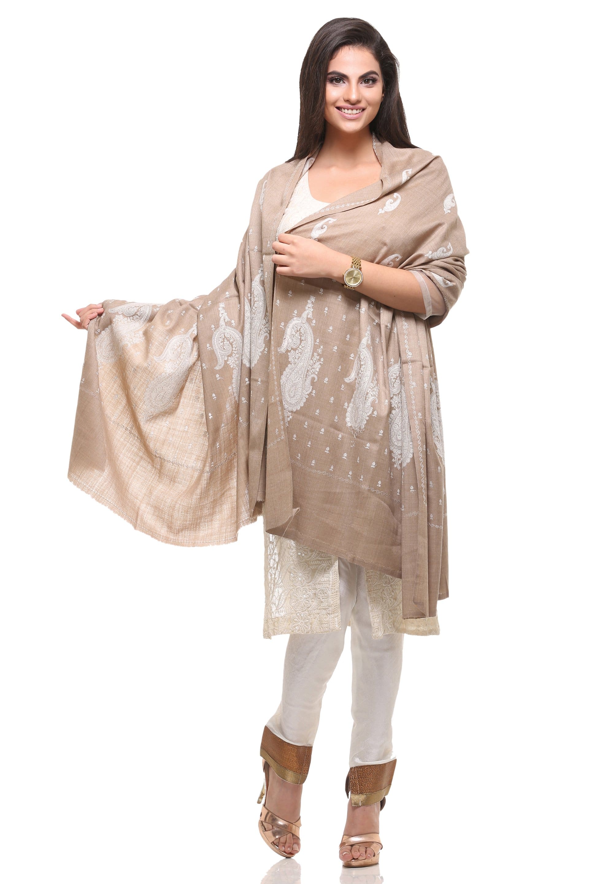 Pashtush Store Shawl Pashtush Womens Pashmina Shawl with Tone on Tone Embroidery, Soft and Warm, Light Weight Shawl