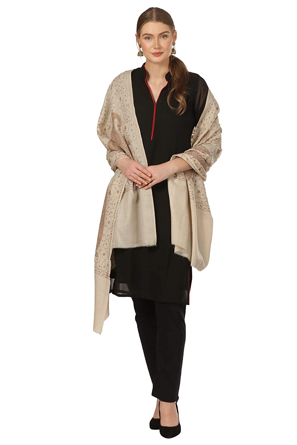 Pashtush Shawl Store Shawl Pashtush Womens Shawl with Tone on Tone Embroidery, Soft Warm, Light Weight Wool