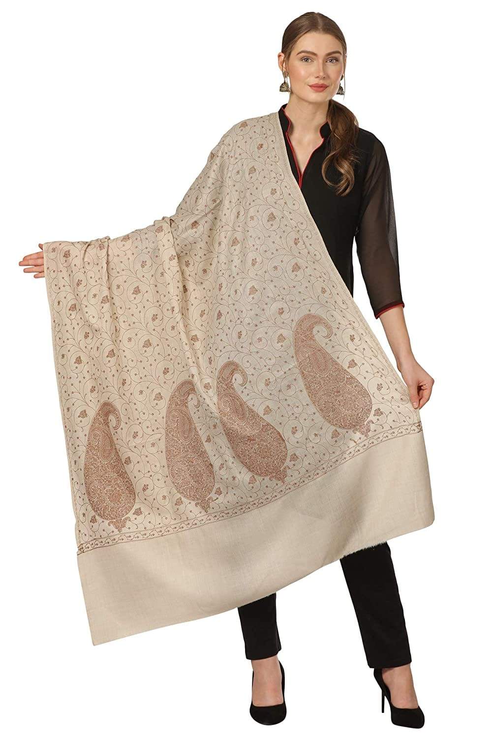 Pashtush Shawl Store Shawl Pashtush Womens Shawl with Tone on Tone Embroidery, Soft Warm, Light Weight Wool