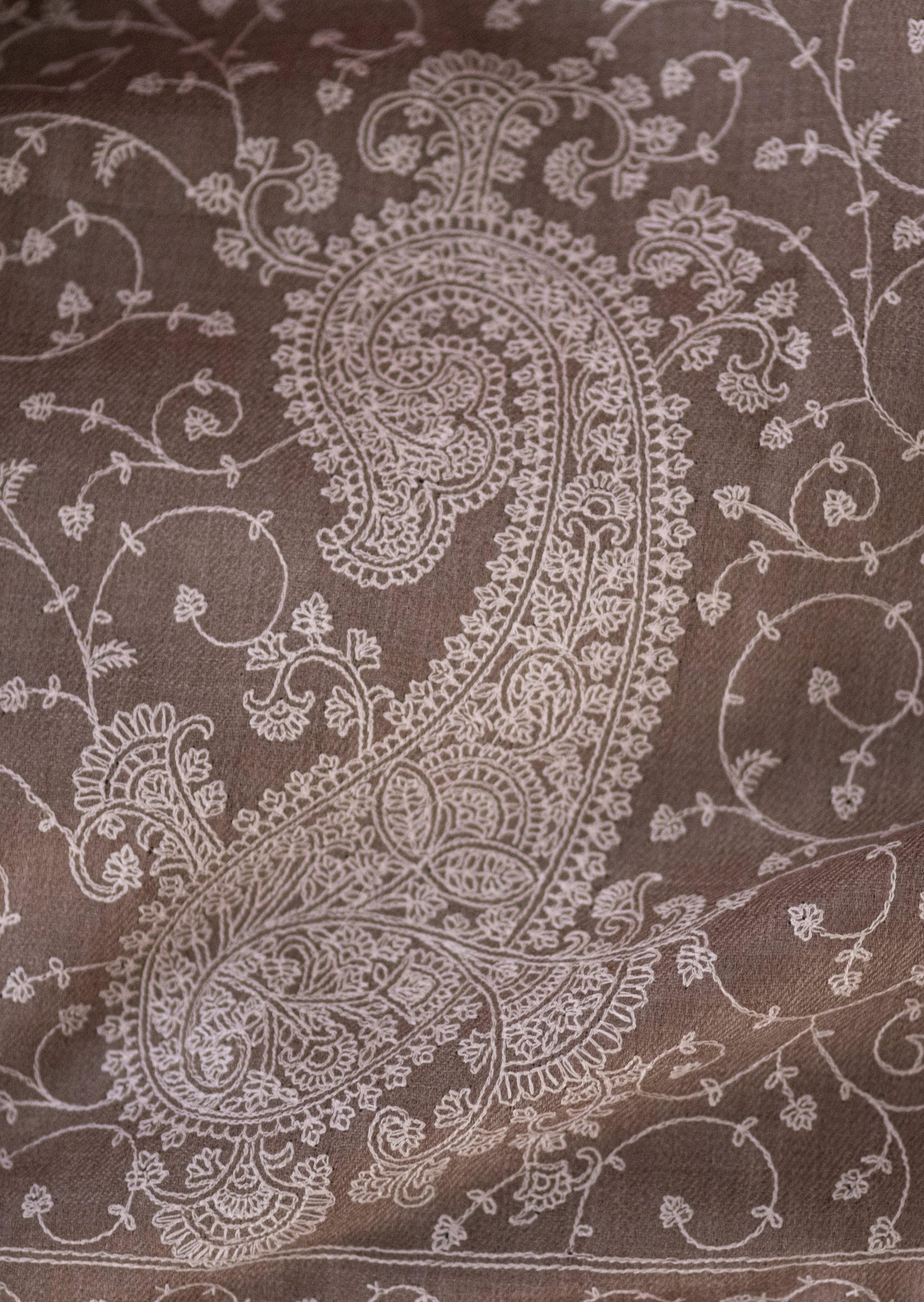 Pashtush Shawl Store Shawl Pashtush Womens Shawl with Tone on Tone Embroidery, Soft Warm Weight Wool