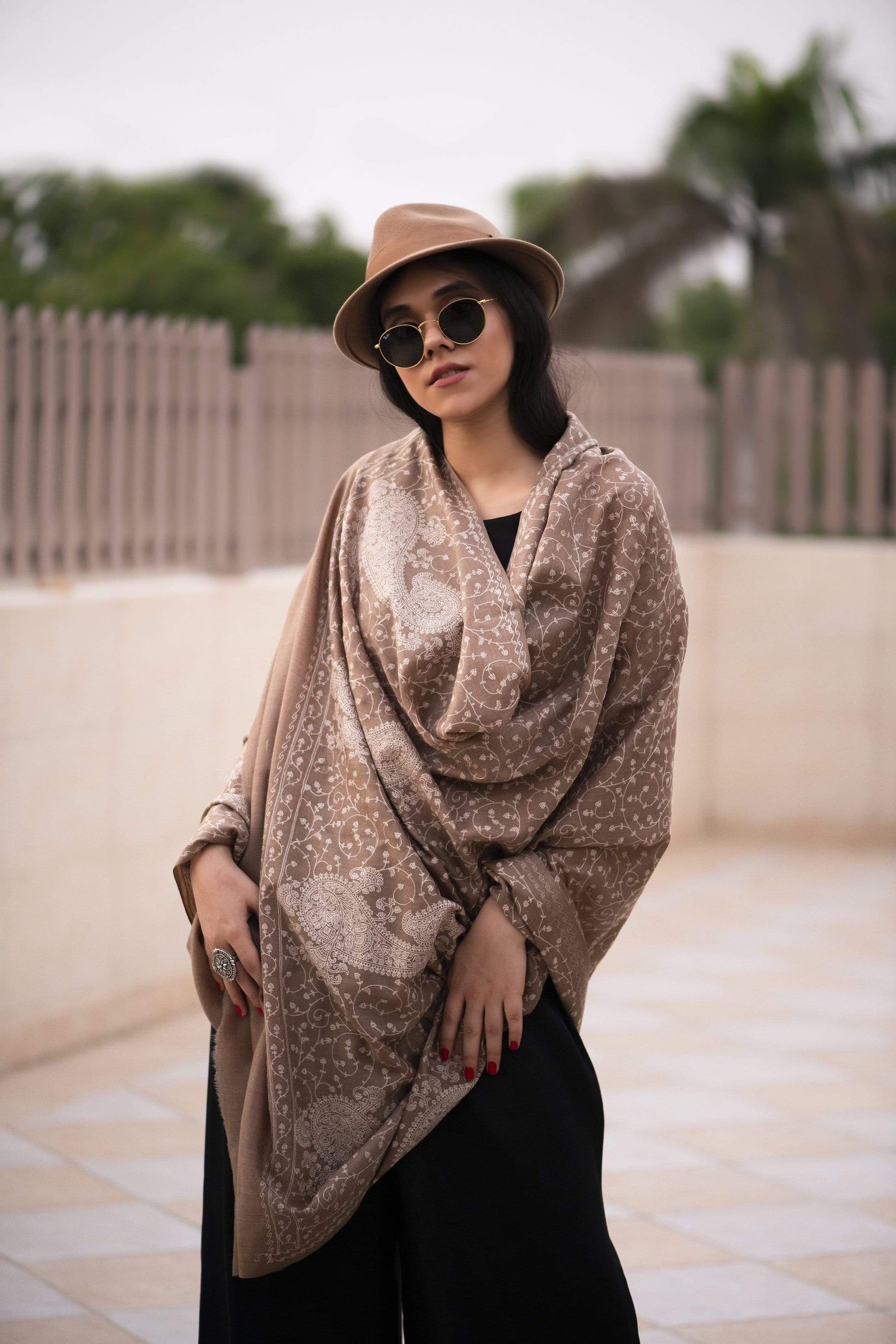 Pashtush Shawl Store Shawl Pashtush Womens Shawl with Tone on Tone Embroidery, Soft Warm Weight Wool