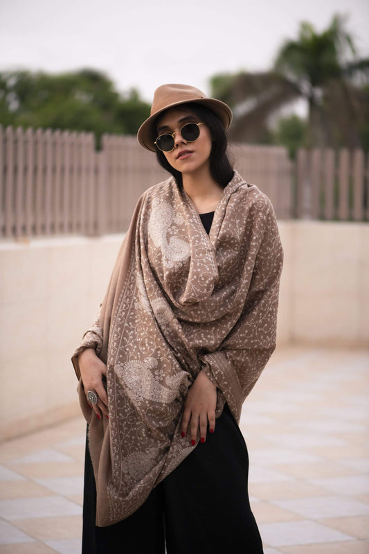 Pashtush Shawl Store Shawl Pashtush Womens Shawl with Tone on Tone Embroidery, Soft Warm Weight Wool