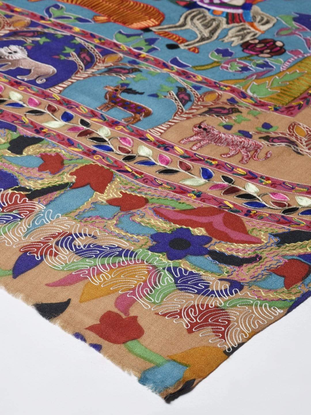 Pashtush India 100x200 PASHTUSH WOMENS SHIKAAR-DAR HAND EMBROIDERED, SHAWL IN FINE WOOL