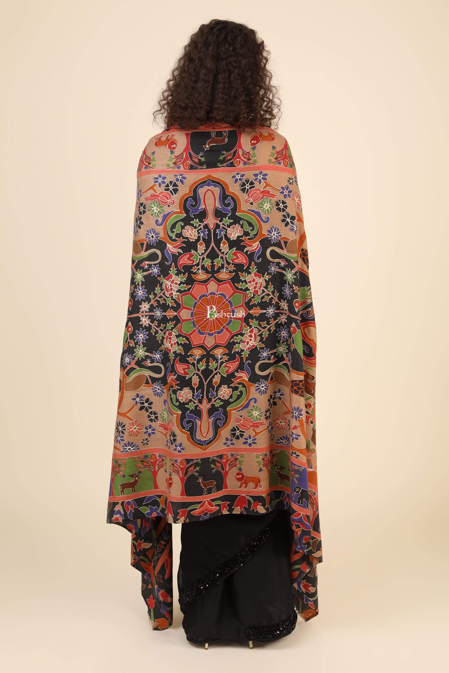 Pashtush India 114x228 Pashtush Womens Shikaar-Dar Hand Embroidered, Shawl In Fine Wool