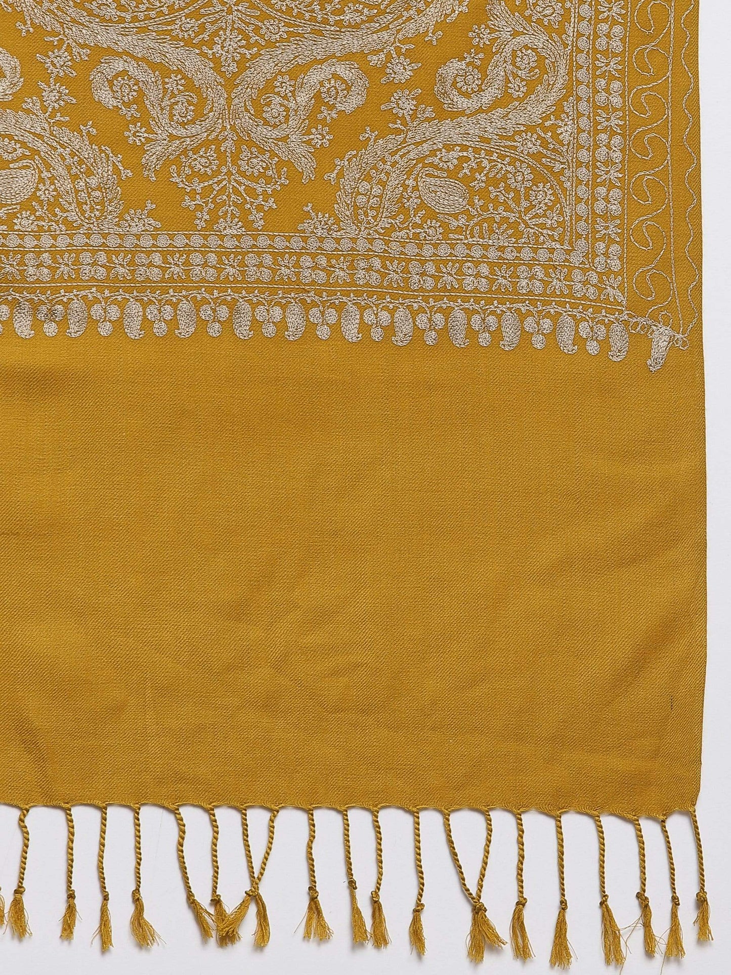 Pashtush India 70x200 Pashtush Womens Silk-Pashmina Fine Wool, Nalki Embroidery, Kashmiri Mustard