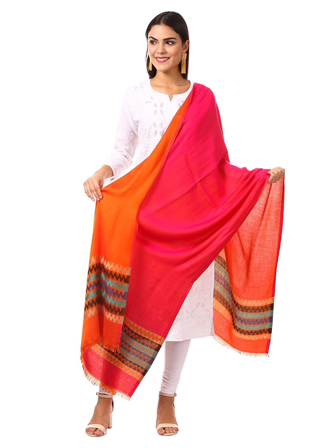 Pashtush Shawl Store Stole Pashtush Womens Silky-Smooth Reversible Scarf - Pink and Orange
