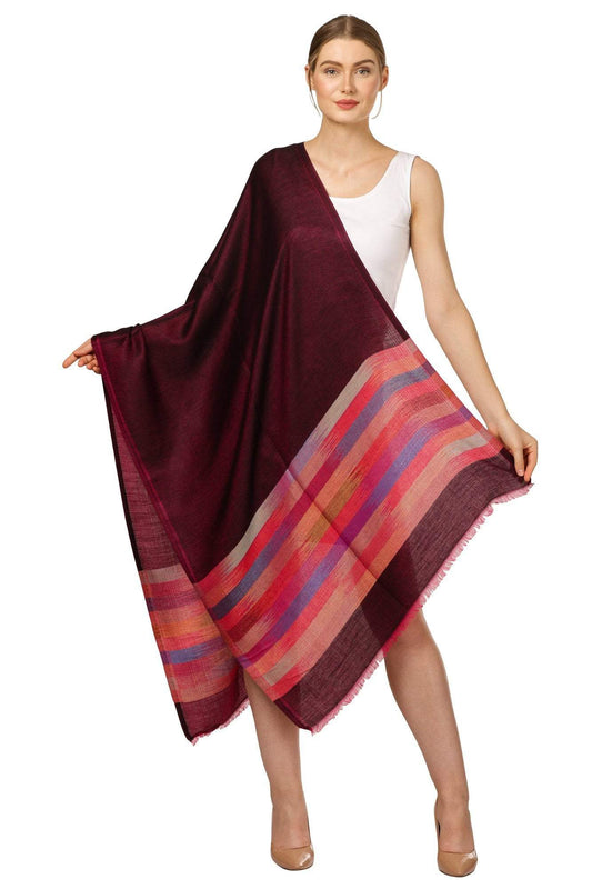 Pashtush Shawl Store Stole Pashtush Womens Soft Bamboo Stole, Reversible Design, Twin Colored, With Multi Colored Stripes 28x80 inches