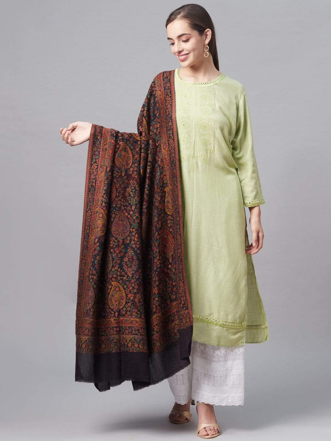 Pashtush India 100x200 Pashutsh Women Black Orange Paisley Woven Design Designer Shawl