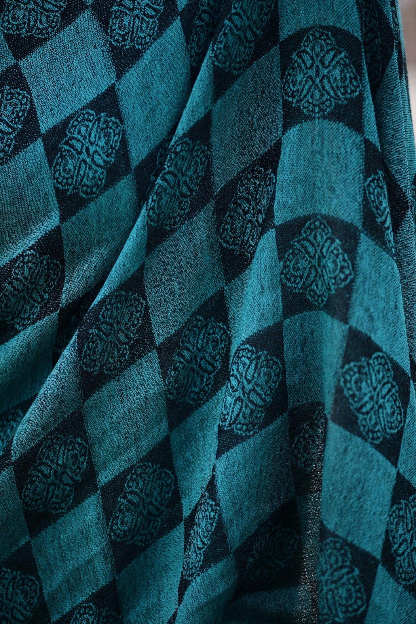 Pashtush Store Stole Pashtush Womens Soft Wool Scarf, Checkered Weave, Sapphire Blue Stole