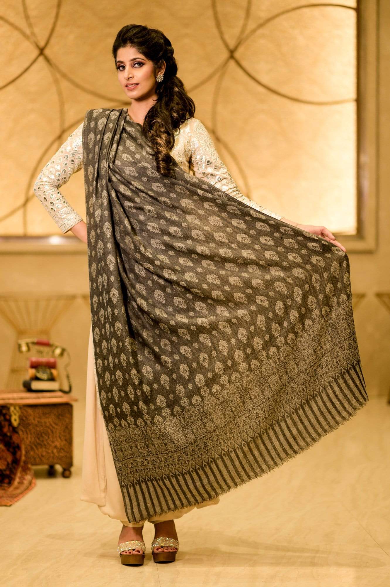 Pashtush Store Shawl Pashtush Womens Soft Wool Shawl, Jacquard design, Faux Pashmina Shawl, Black