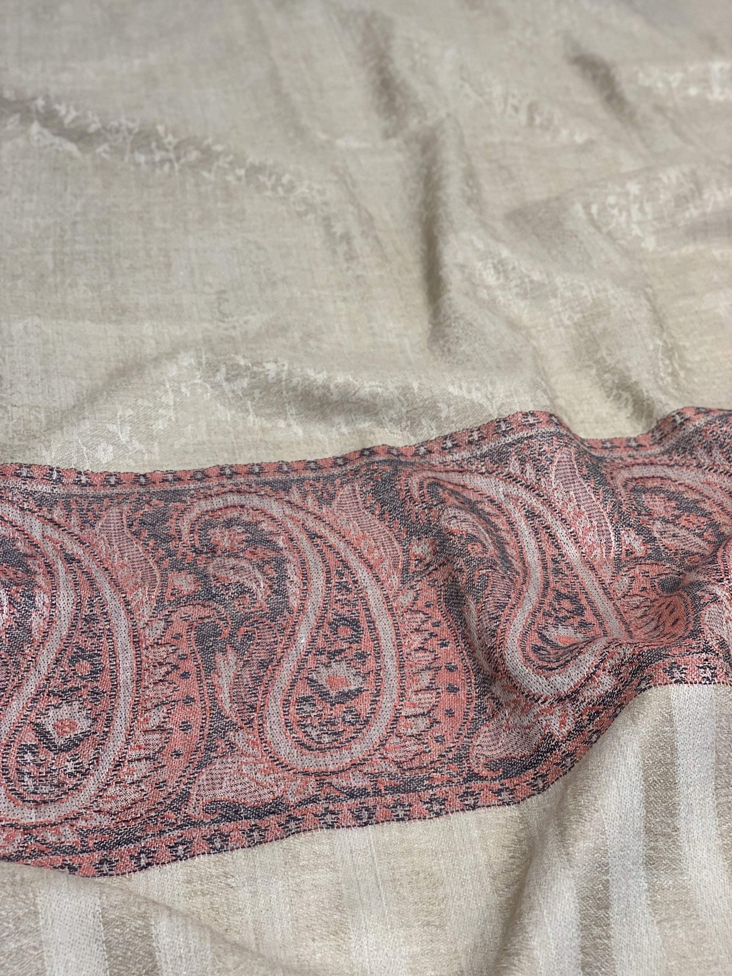 Pashtush Store Shawl Pashtush Womens Soft Wool Shawl Jacquard Design, Natural Faux Pashmina Shawl
