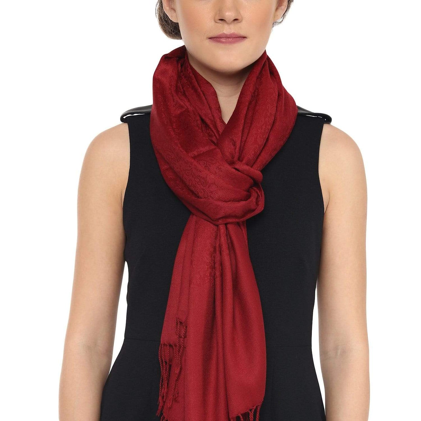 Pashtush India Stole Pashtush Womens Stole, Fine Wool Scarf, Paisley Jacquard Weave, Maroon