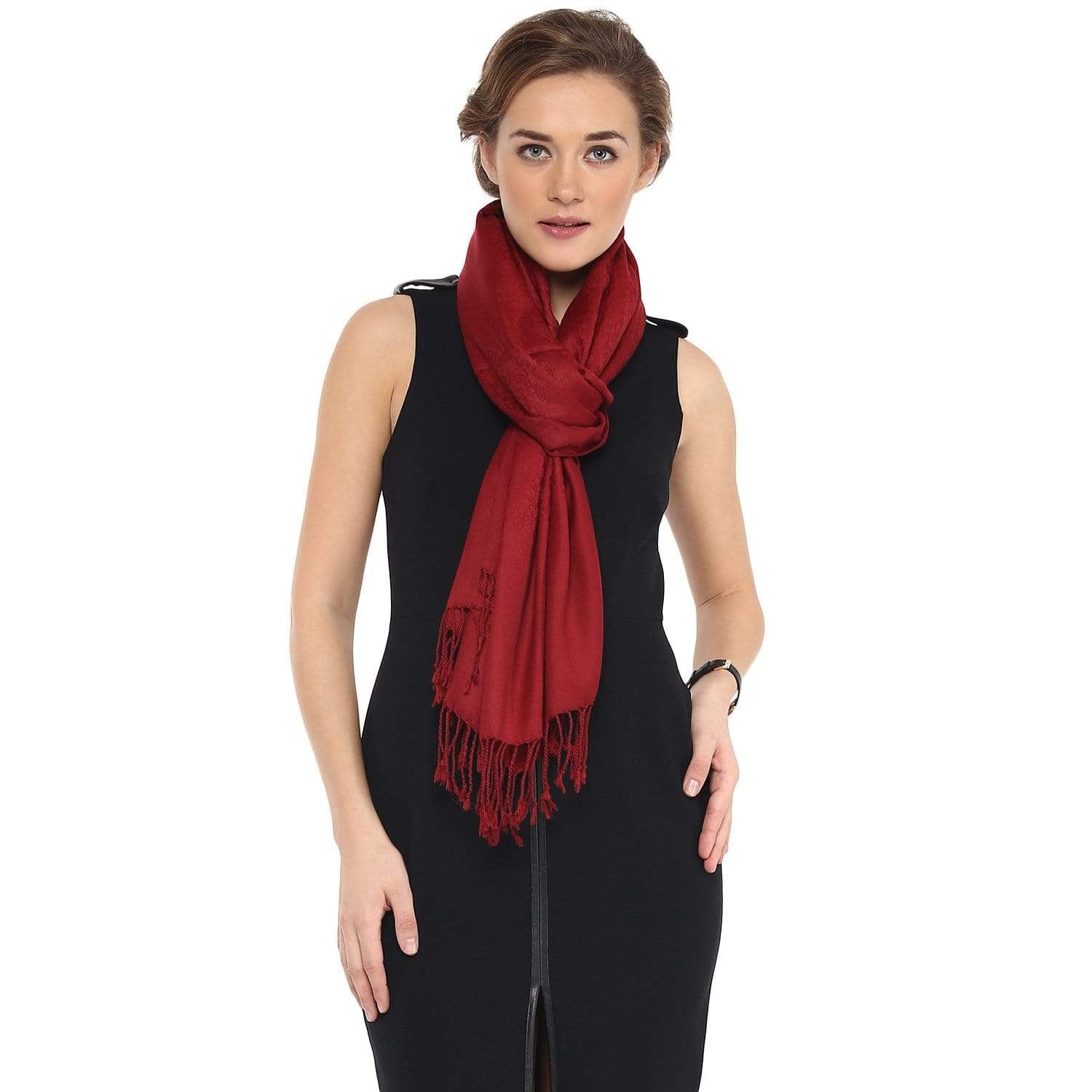 Pashtush India Stole Pashtush Womens Stole, Fine Wool Scarf, Paisley Jacquard Weave, Maroon