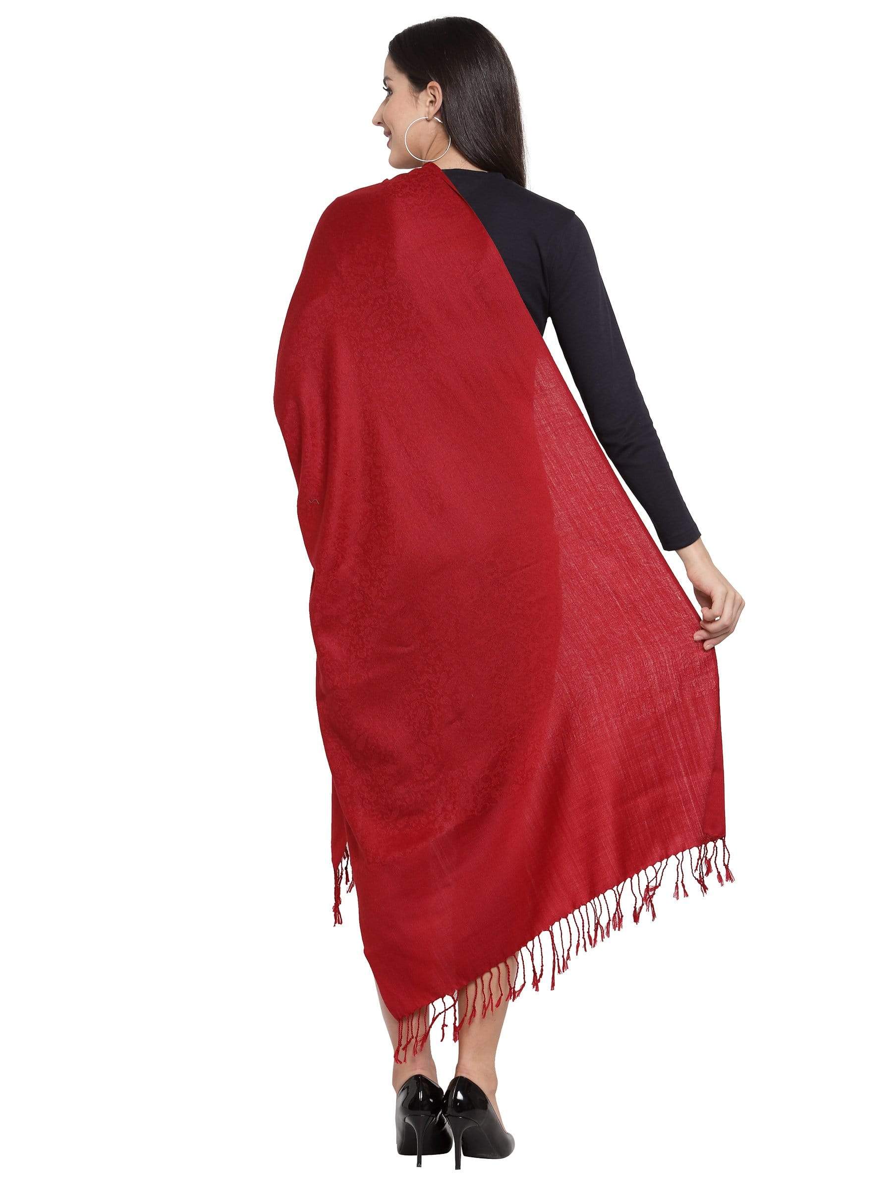 Pashtush India 70x200 Pashtush Womens Stole, Fine Wool Scarf, Paisley Jacquard Weave, Maroon