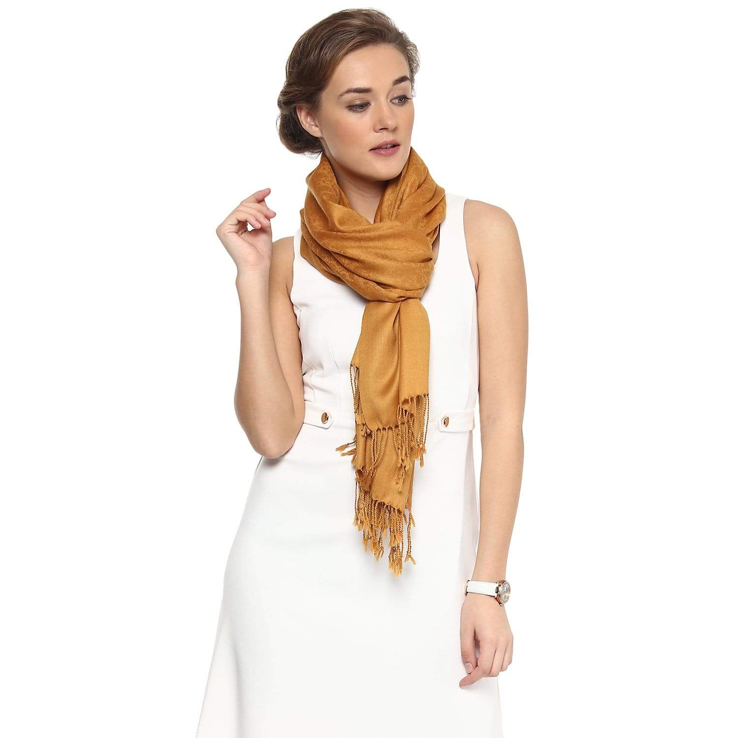 Pashtush India Stole Pashtush Womens Stole, Fine Wool Scarf, Paisley Jacquard Weave, Mustard