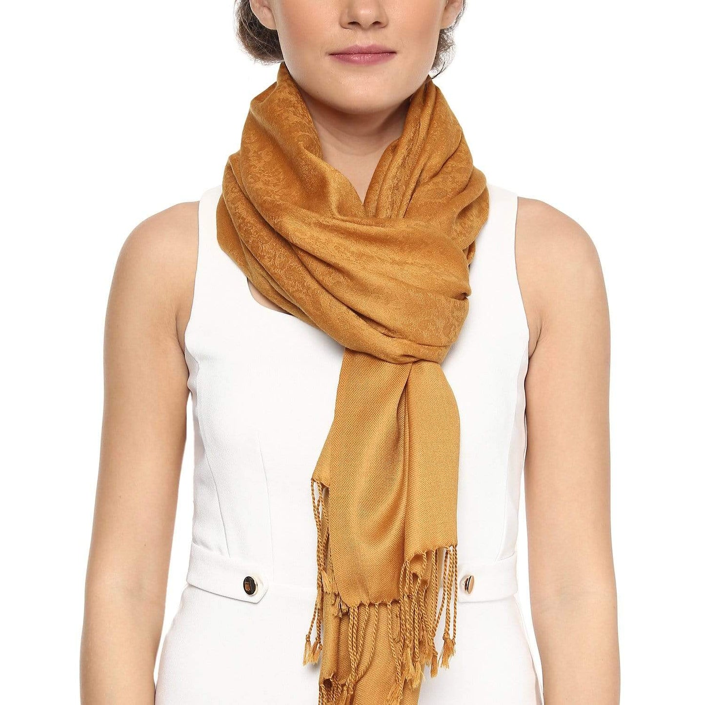 Pashtush India Stole Pashtush Womens Stole, Fine Wool Scarf, Paisley Jacquard Weave, Mustard