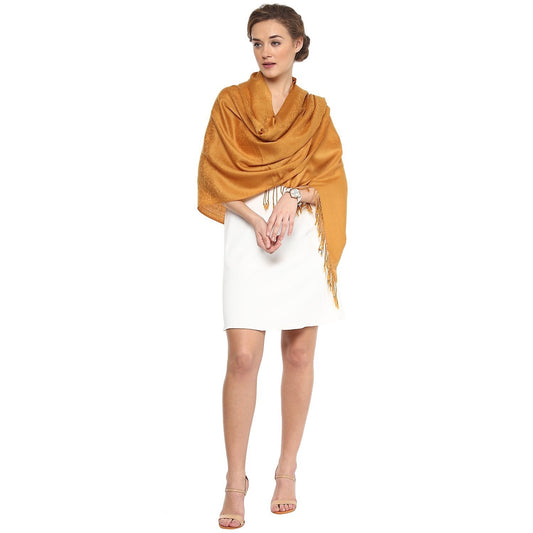Pashtush India Stole Pashtush Womens Stole, Fine Wool Scarf, Paisley Jacquard Weave, Mustard