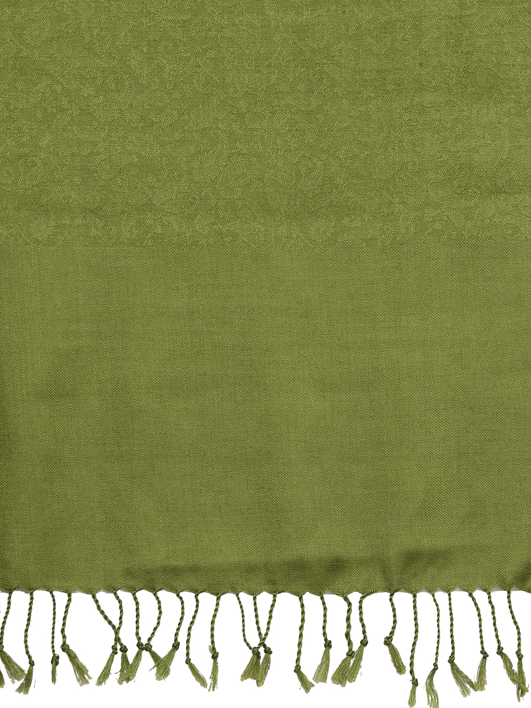 Pashtush India 70x200 Pashtush Womens Stole, Fine Wool Scarf, Paisley Jacquard Weave, Olive Green