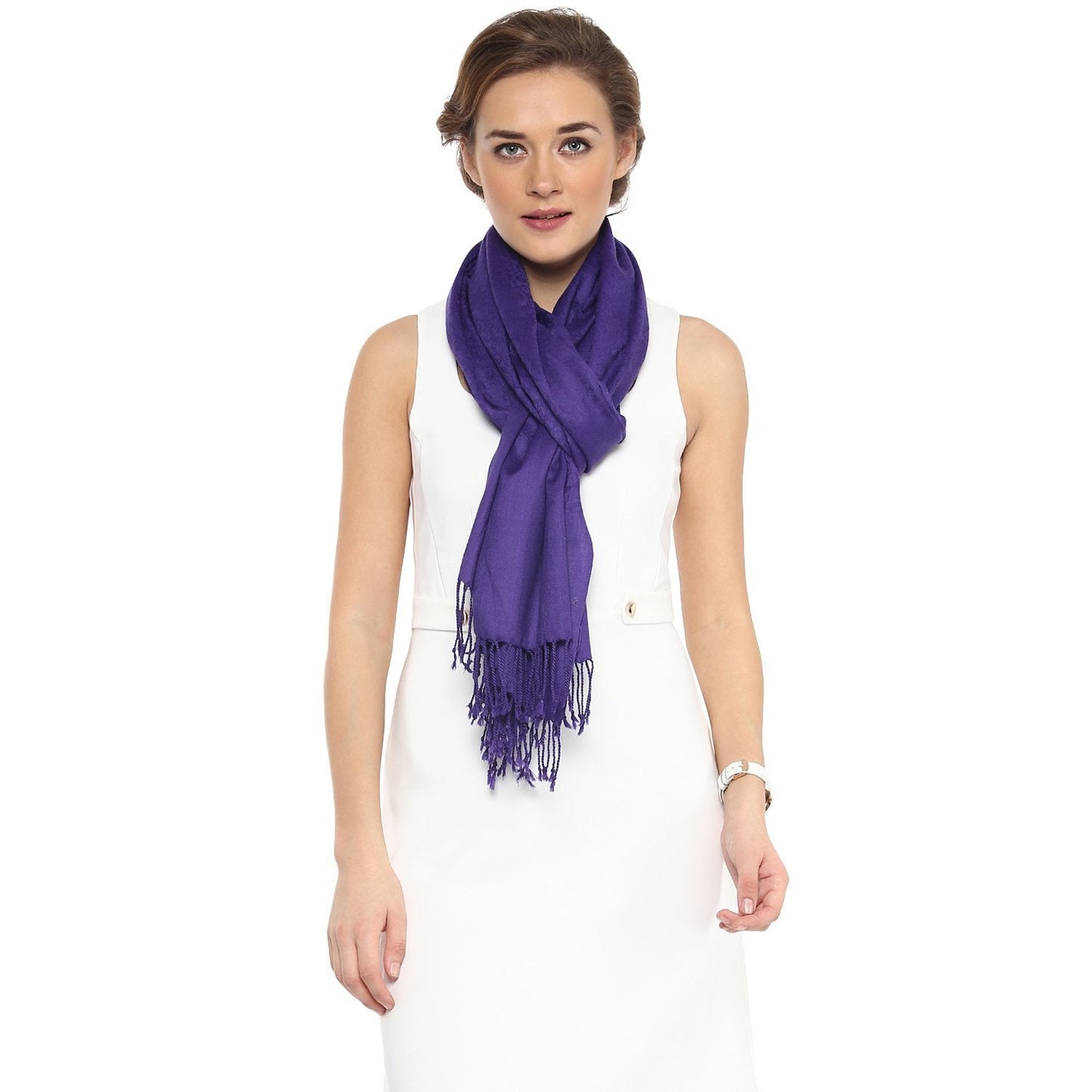 Pashtush India Stole Pashtush Womens Stole, Fine Wool Scarf, Paisley Jacquard Weave, Purple