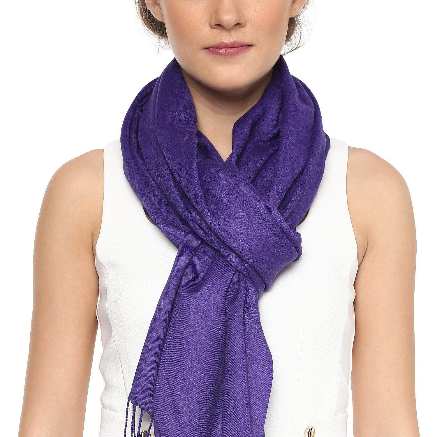 Pashtush India Stole Pashtush Womens Stole, Fine Wool Scarf, Paisley Jacquard Weave, Purple