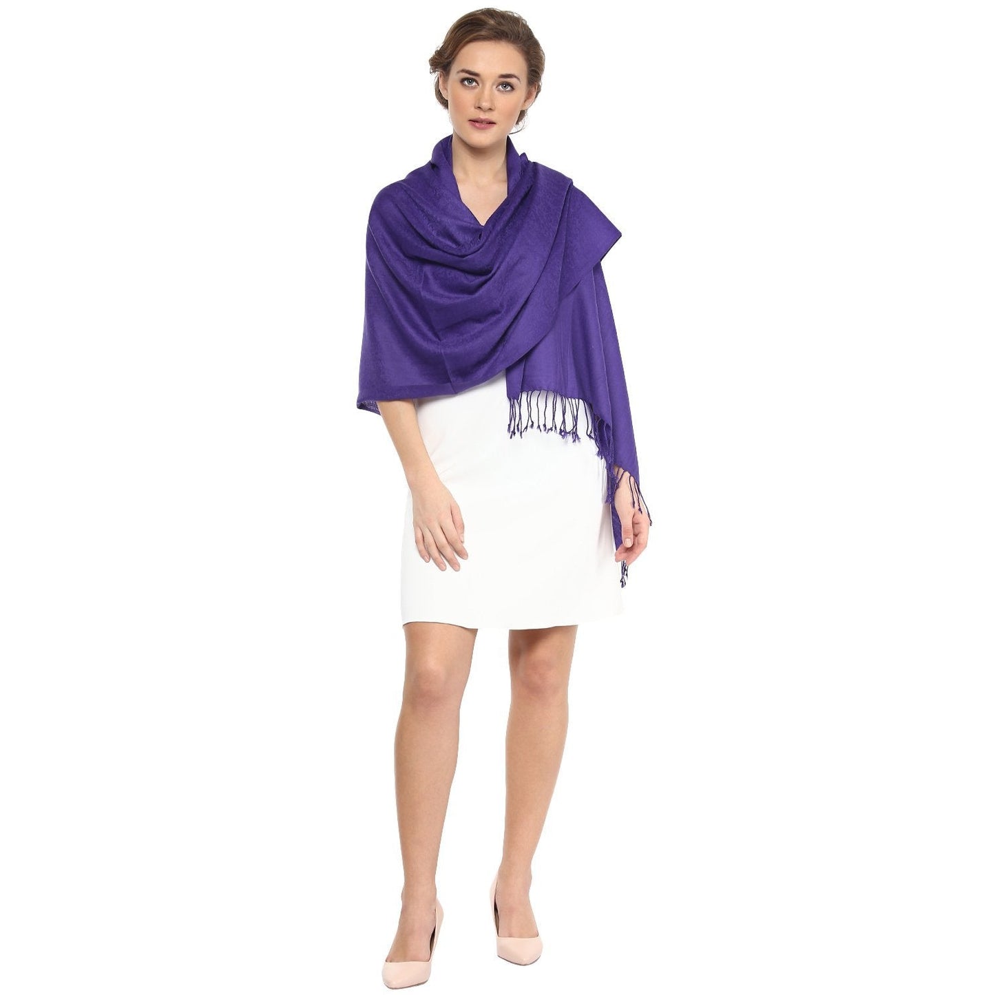 Pashtush India Stole Pashtush Womens Stole, Fine Wool Scarf, Paisley Jacquard Weave, Purple
