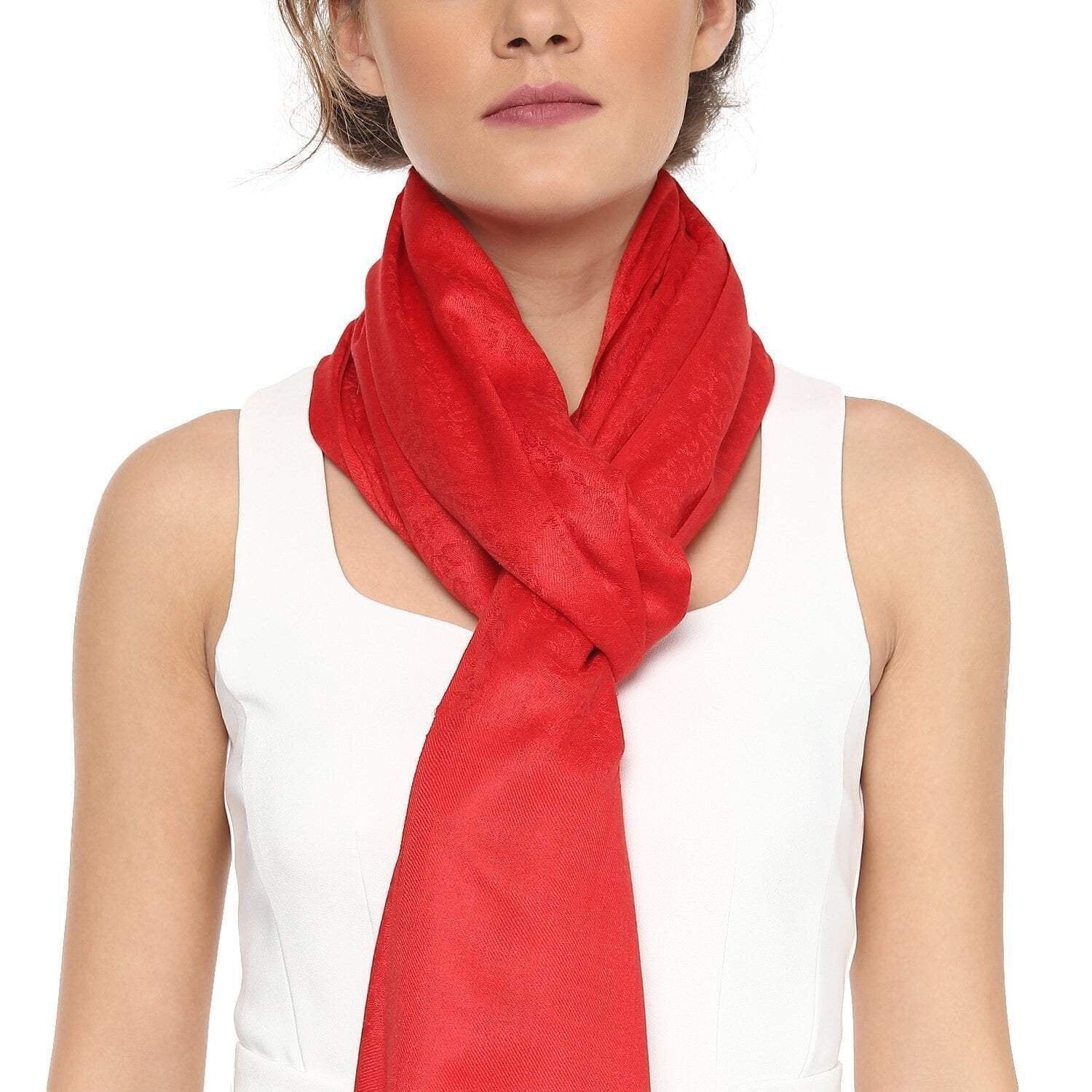 Pashtush India Stole Pashtush Womens Stole, Fine Wool Scarf, Paisley Jacquard Weave, Scarlet Red
