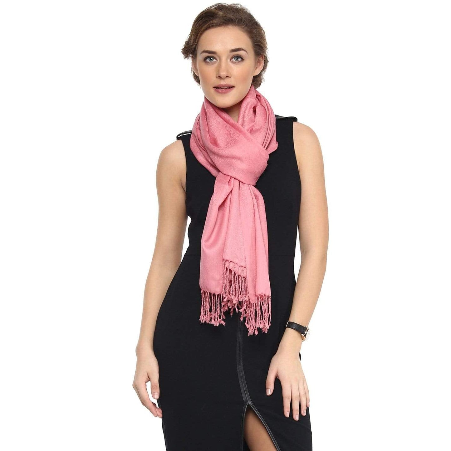 Pashtush India Stole Pashtush Womens Stole, Fine Wool Scarf, Paisley Jacquard Weave, soft Pink