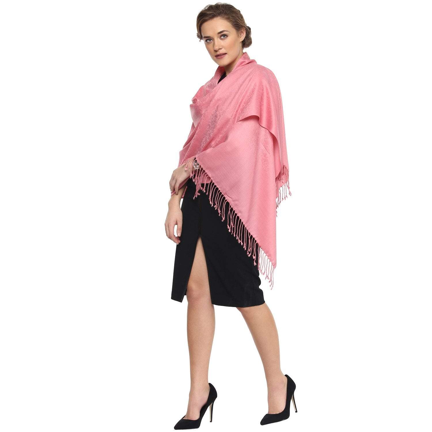 Pashtush India Stole Pashtush Womens Stole, Fine Wool Scarf, Paisley Jacquard Weave, soft Pink