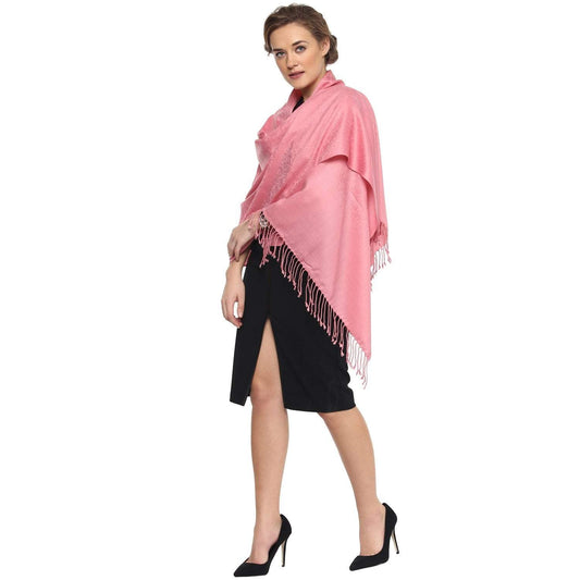 Pashtush India Stole Pashtush Womens Stole, Fine Wool Scarf, Paisley Jacquard Weave, soft Pink