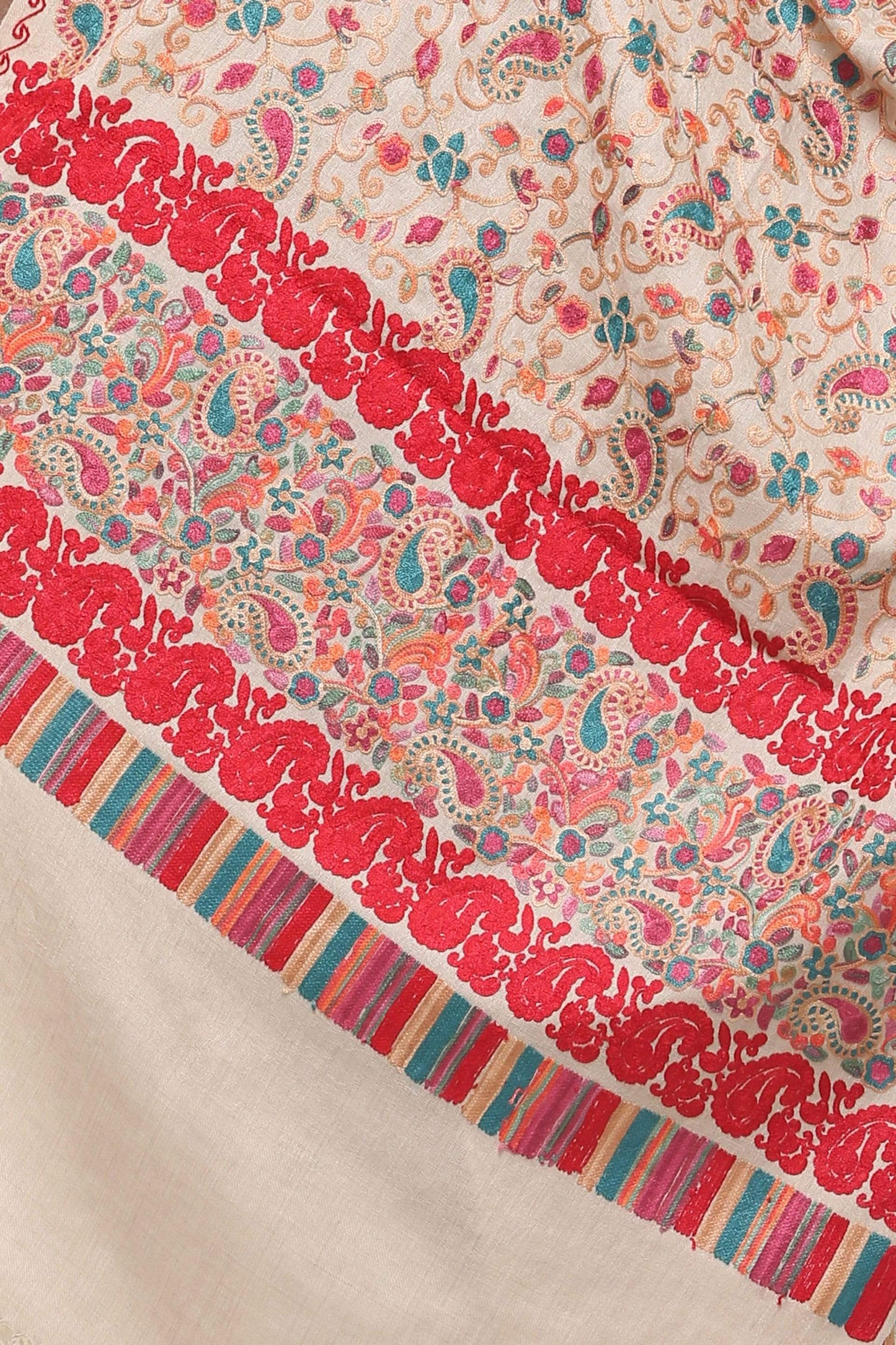 Pashtush Store Stole Pashtush Womens Stole with Aari Embroidery, Jaal Design, light Beige
