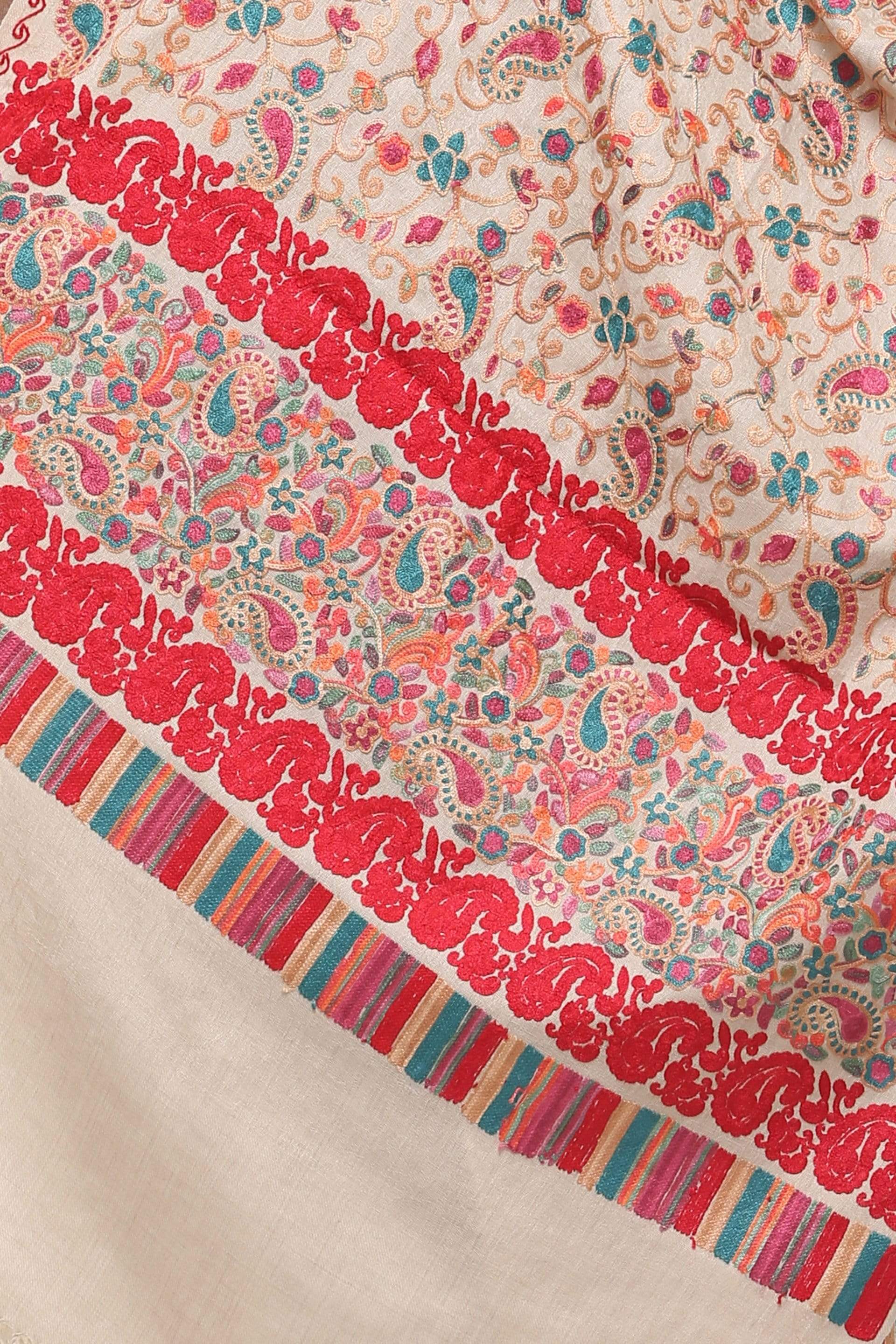 Pashtush Store Stole Pashtush Womens Stole with Aari Embroidery, Jaal Design, light Beige