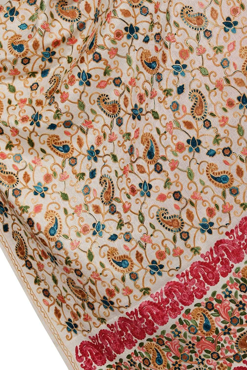 Pashtush Store Stole Pashtush Womens Stole with Aari Embroidery, Jaal Design, White