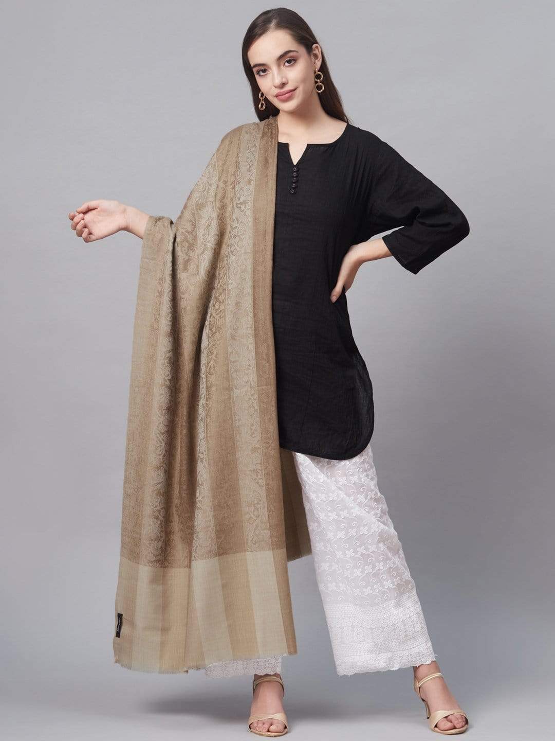 Pashtush India 100x200 PASHTUSH WOMENS STRIPED PAISLEY, SELF SHAWL, IN EXTRA SOFT FINE WOOL, LARGE WRAP SIZE