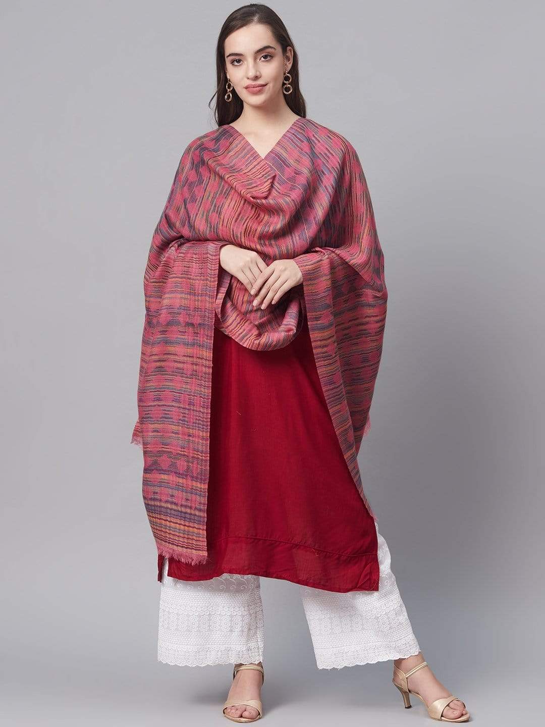 Pashtush India 70x200 PASHTUSH WOMENS STRIPED REVERSIBLE SCARF, 100% PURE WOOL WITH WOOLMARK CERTIFICATION