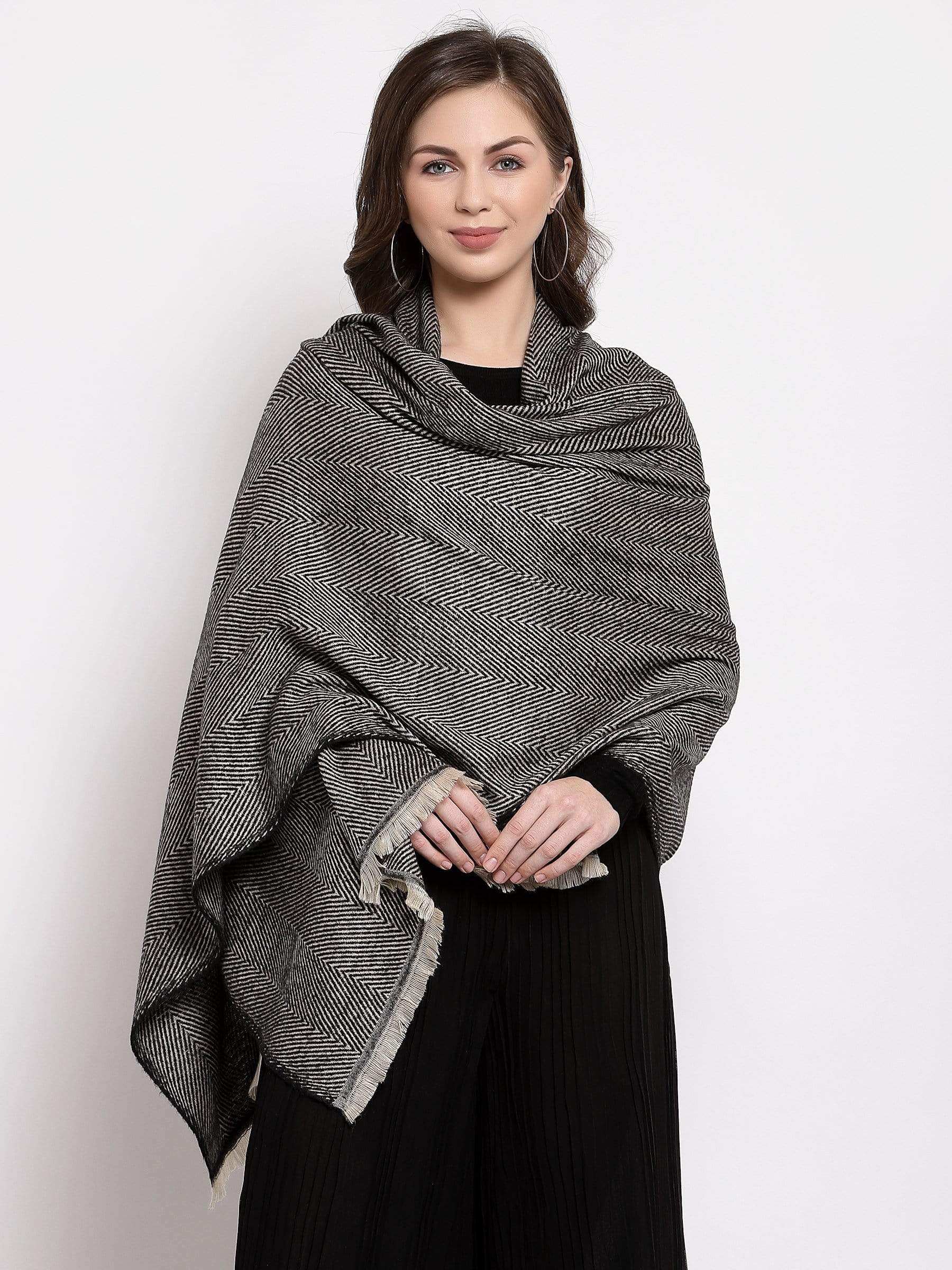 Pashtush India 70x200 Pashtush Womens Thick and Warm Woollen Scarf, Oversized, Smoked Grey
