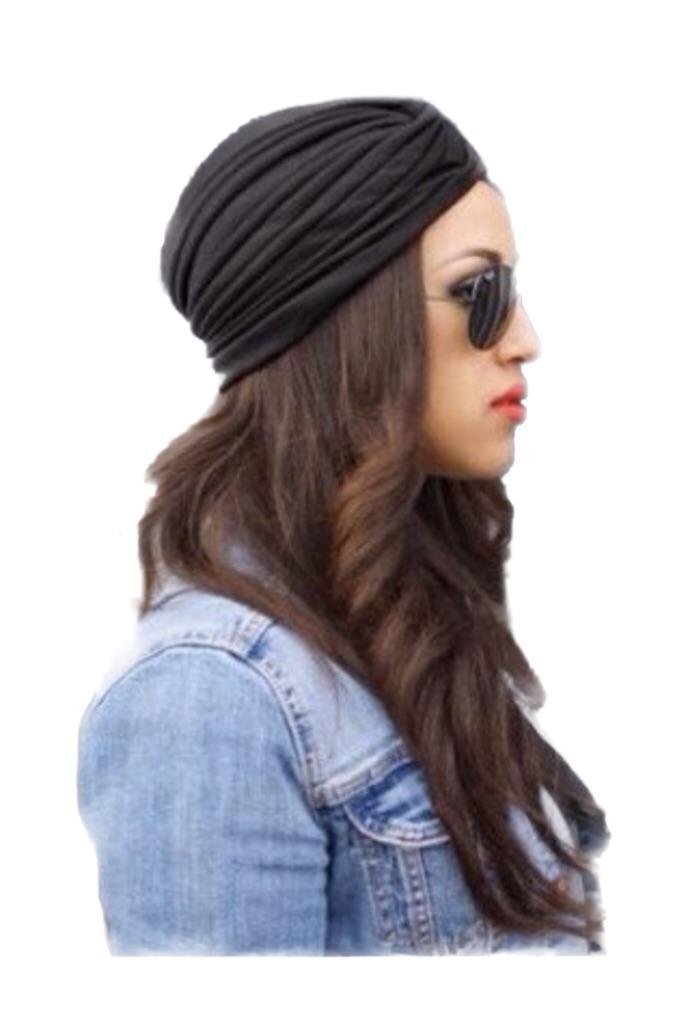 Pashtush India Turban Pashtush Womens Turban Beanie Style headwear in black