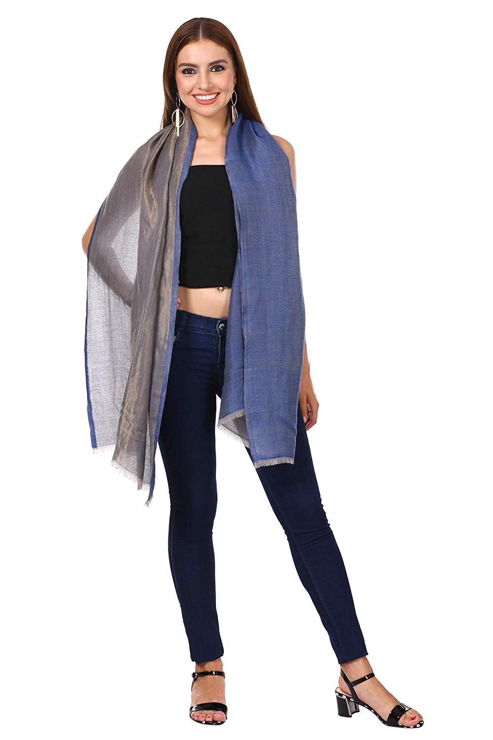 Pashtush Shawl Store Stole Pashtush Womens Twilight Scarf, Reversible Scarf, Pashmina Soft (afternoon blue)