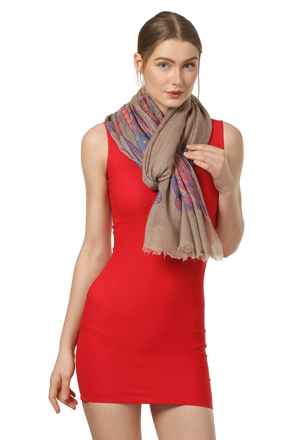 Pashtush Shawl Store Stole Pashtush Womens Ultra Fine Pashmina wool blended Scarf with Woven Elephant Design, Soft and Luxurious. (28 80 inches)