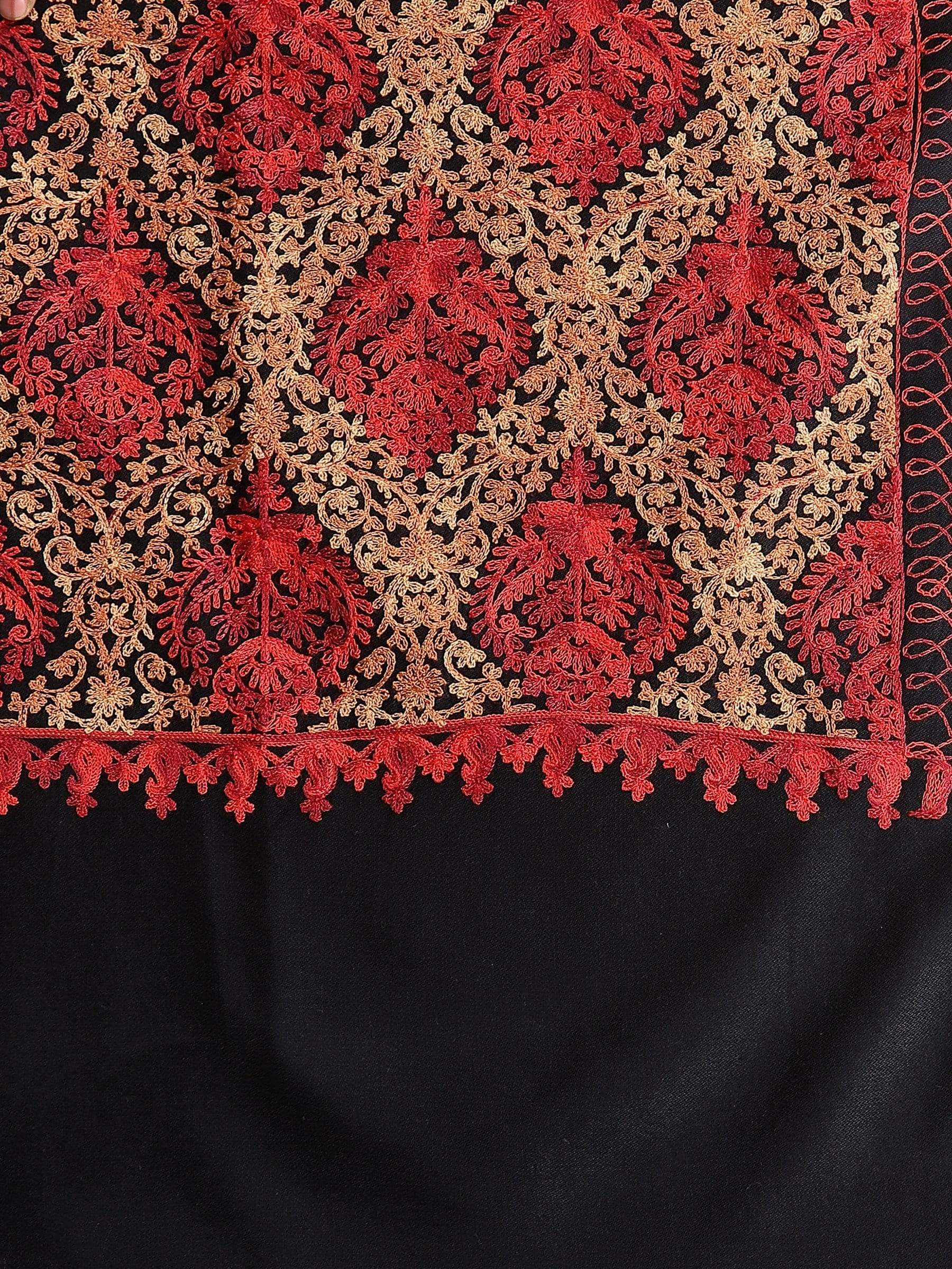 Pashtush India 100x200 Pashtush Womens Woollen, Silky Aari Embroidery Needlework Stole, Black